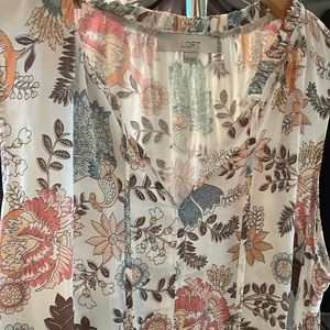 Ladies Loft XL mixed media shell with ruffle and tie collar